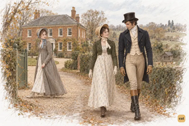 Kitty turns toward Lucas Lodge to visit Maria, leaving Elizabeth and Darcy alone