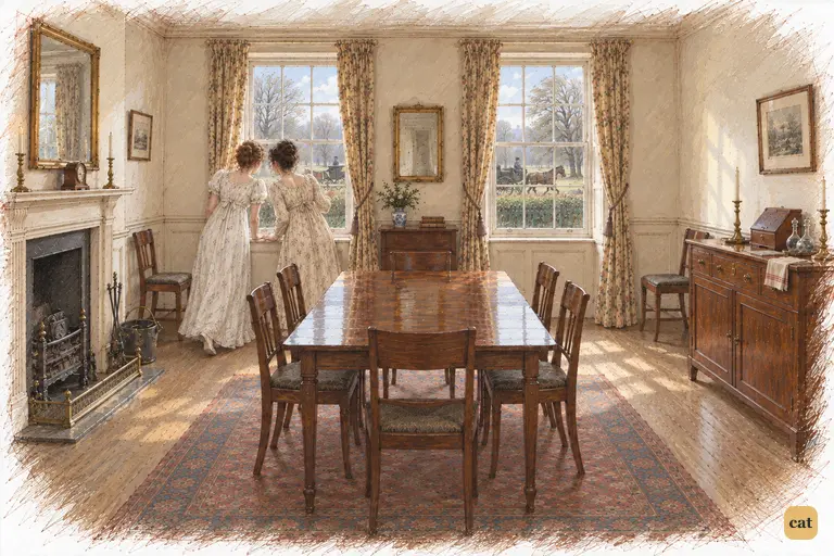 Maria’s breathless excitement draws Elizabeth to the dining-room window.