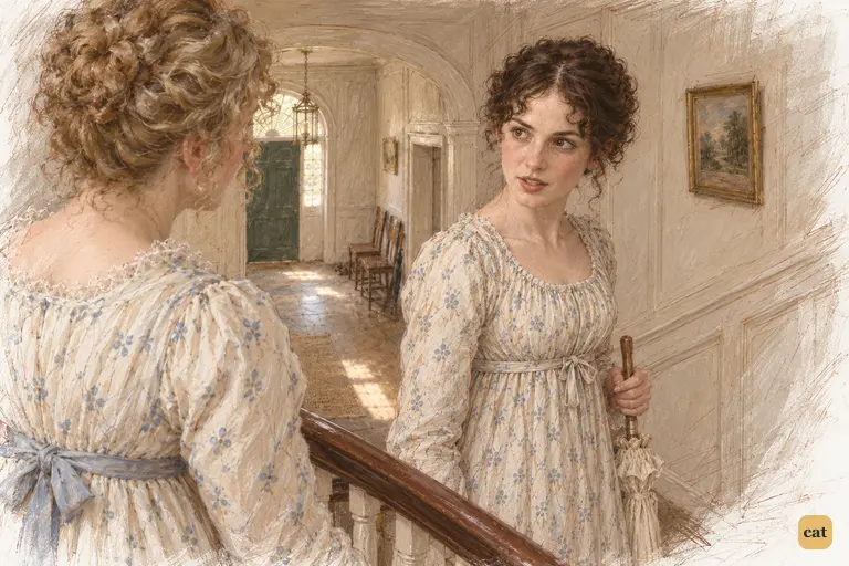 Mrs. Bennet intercepts Elizabeth at the dressing-room threshold.