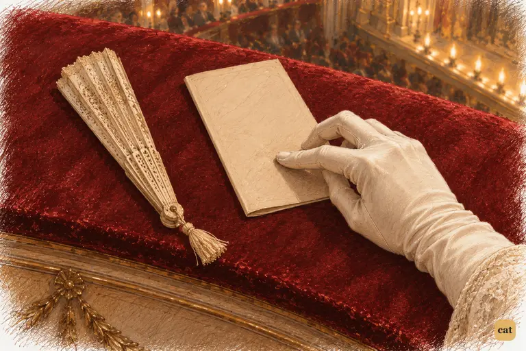 Elizabeth’s gloved fingertip presses the playbill as she defends Wickham’s haste.