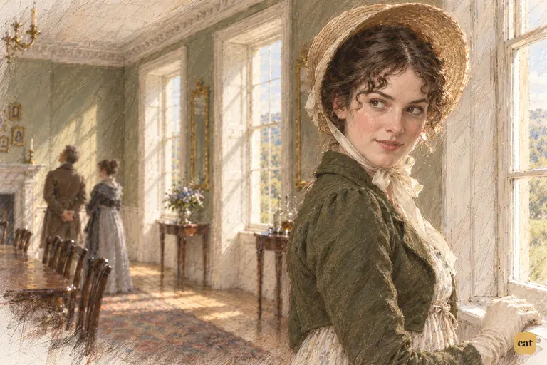 Elizabeth turns from Pemberley’s prospect toward her uncle and aunt.