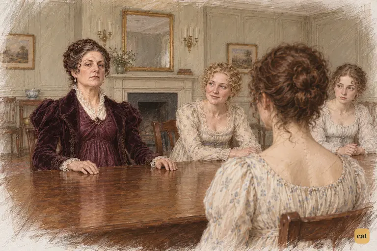 Mrs. Bennet’s eager welcome meets Lady Catherine’s settled silence.
