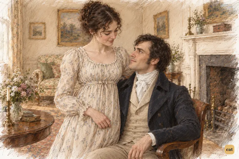 Elizabeth turns toward Darcy, sheltering him with her quiet attention.