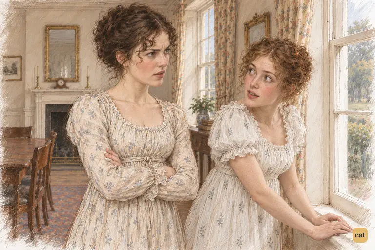 Elizabeth objects to Charlotte kept in the wind; Maria defers eagerly to Miss de Bourgh