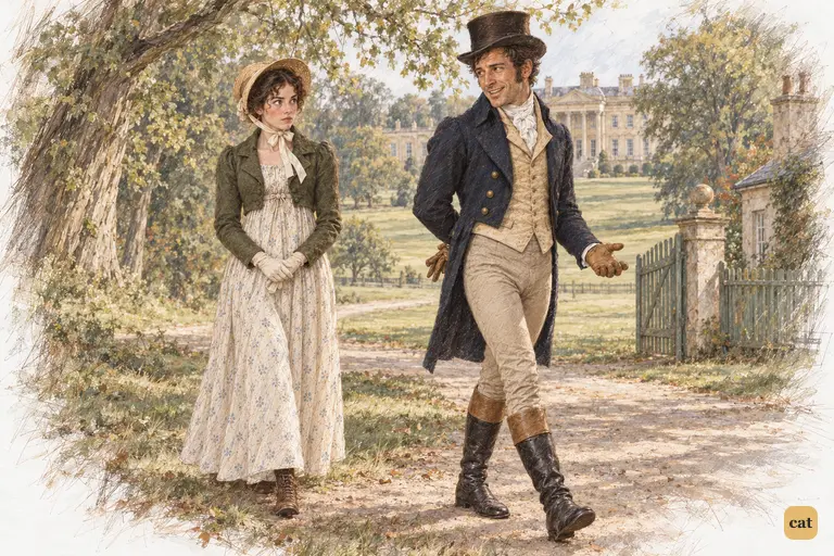 Colonel Fitzwilliam casually repeats Darcy’s boast while strolling towards the Parsonage.