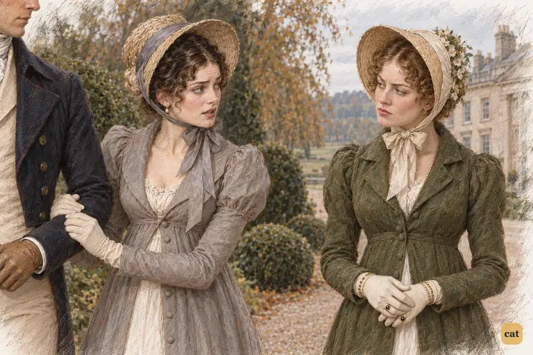Caroline Bingley falters as she fears her remarks have been overheard.