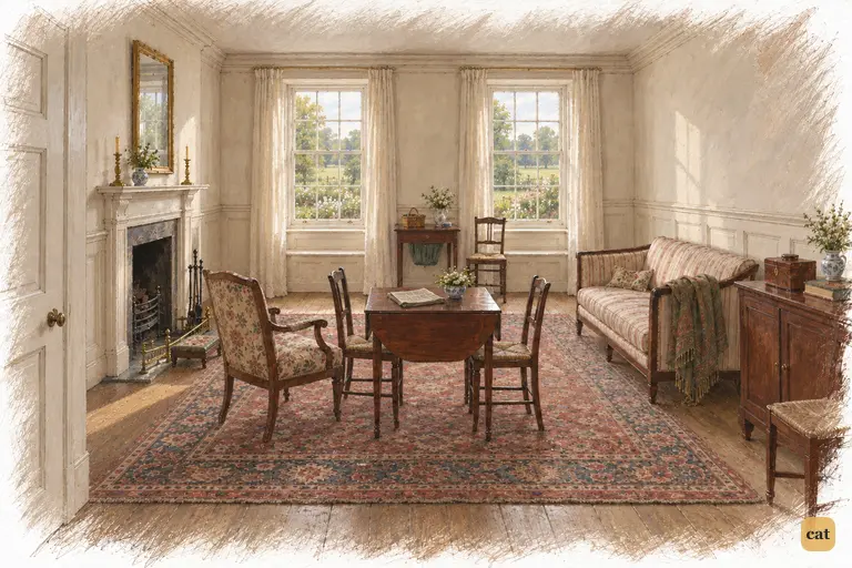 Darcy’s chair remains turned toward the sofa where Elizabeth sat.