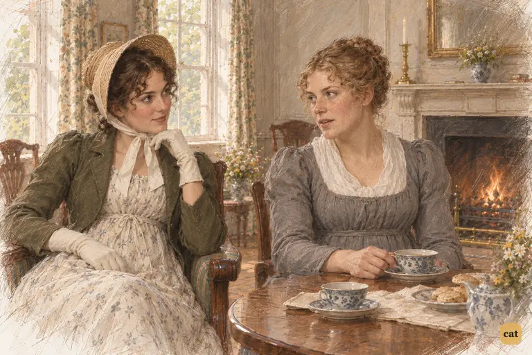 Charlotte praises gardening as healthy while Elizabeth sees her practical wisdom