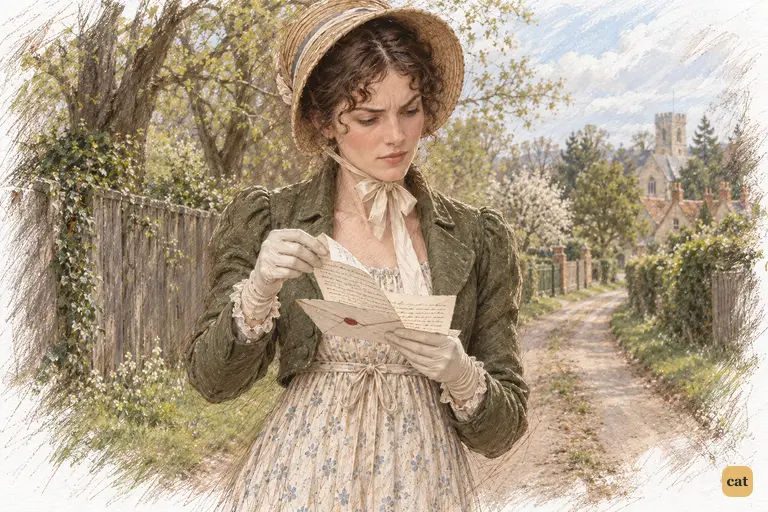 Elizabeth walks along Hunsford Lane, turning the sheet as her eyes race through its lines