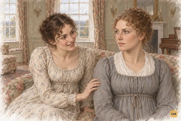 Elizabeth laughs affectionately and rests her hand on Charlotte’s arm.