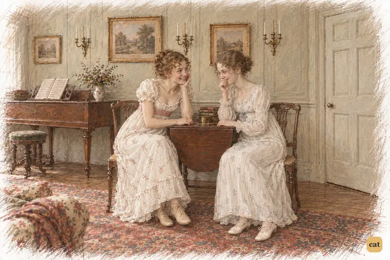 Lydia delights in Charlotte's engagement as gossip, and Kitty leans closer, giggling