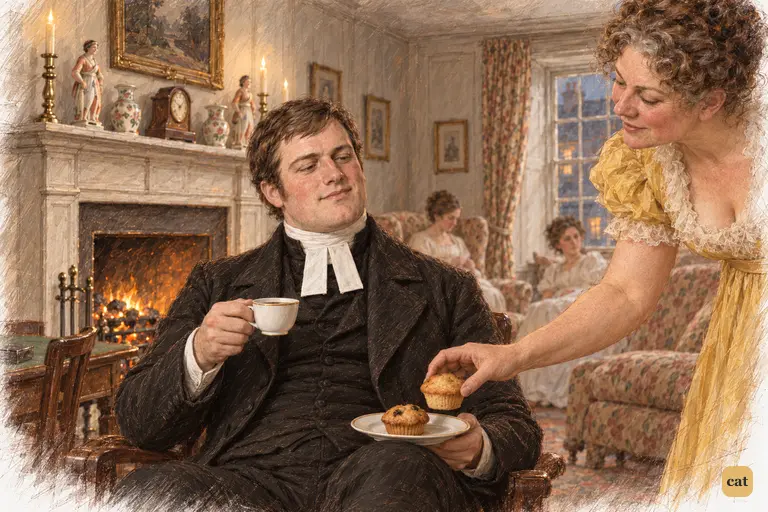 Passed over by the young ladies, Mr. Collins enjoys Mrs. Philips's ample hospitality