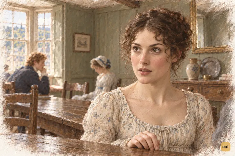 Elizabeth watches Darcy’s unexpected civility with wonder she can scarcely conceal.