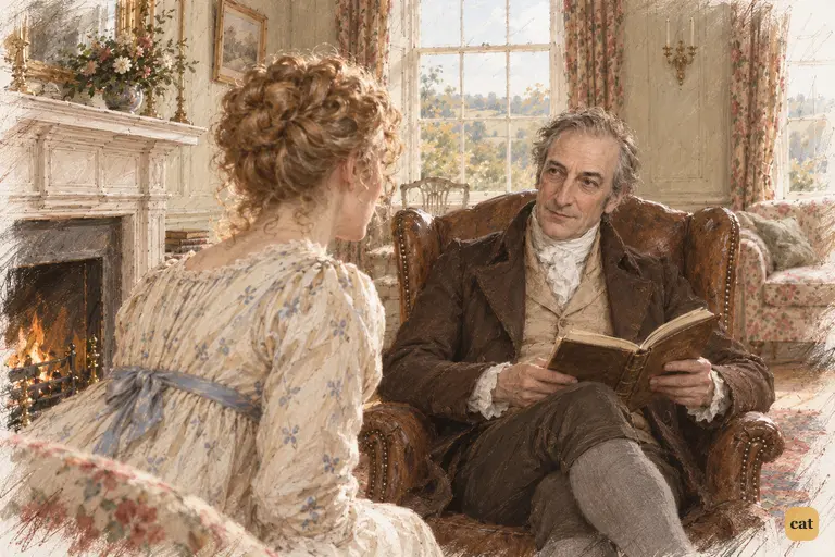 Mr. Bennet lowers his book a fraction and asks the question that will unleash his wife's hopes.