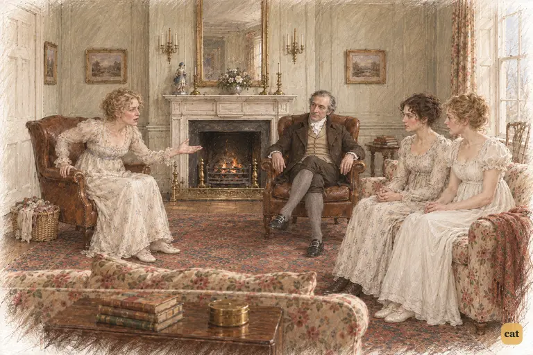 Mrs. Bennet directs her restless complaints at Elizabeth, seeking sympathy from the family.