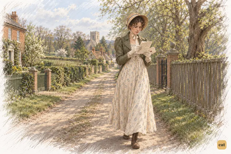 Elizabeth resumes her measured walk along the lane, absorbed in Darcy’s closely written letter.