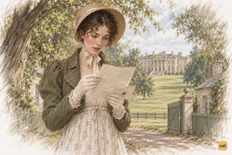 Elizabeth pauses on the sheltered path to examine the letter once more.