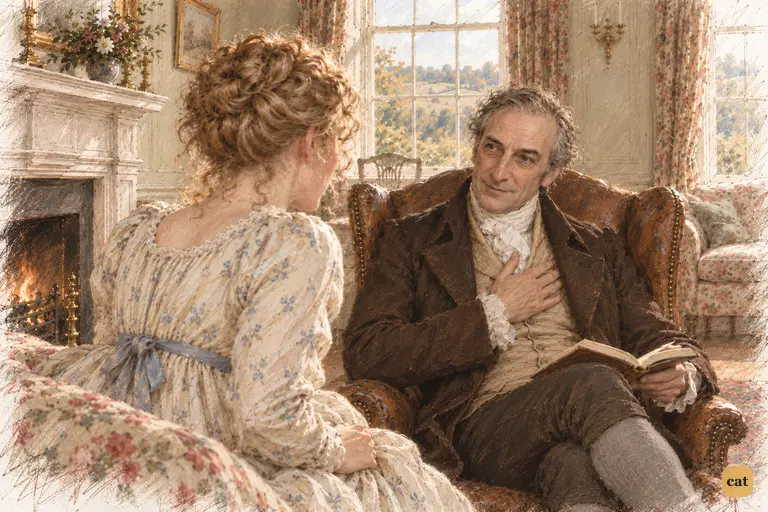 Mr. Bennet presses a hand to his heart and promises to visit every eligible young man.