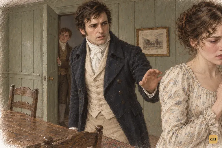 Darcy’s concern breaks through his reserve as Elizabeth falters at the doorway.