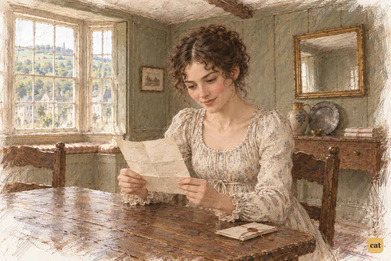 Alone in the Lambton inn, Elizabeth reads Jane’s small news with a half smile