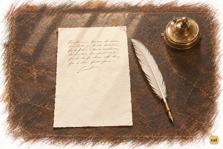Mr. Bennet’s finished reply rests beside the laid-down quill.