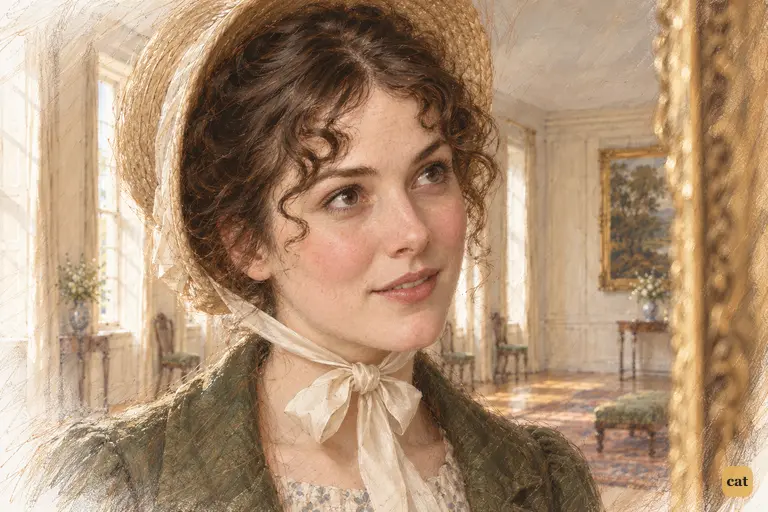 Before Darcy’s portrait, Elizabeth’s steady gaze softens into tender gratitude.