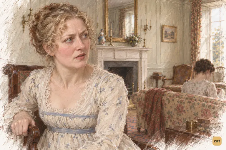 Mrs. Bennet grips her chair as she imagines Longbourn passing to the Collinses.