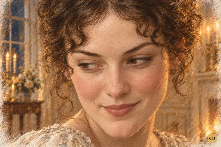 Elizabeth turns away from Darcy to conceal her amusement.