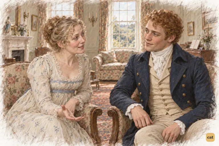 Mrs. Bennet boasts of Lydia’s printed marriage announcement and eagerly asks whether Bingley saw it.