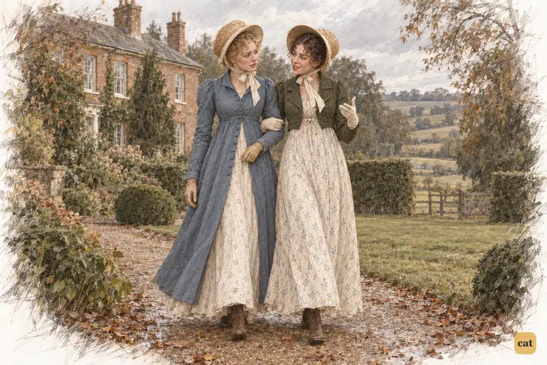 Elizabeth tells Jane Wickham’s account as they walk arm in arm through Longbourn’s shrubbery.