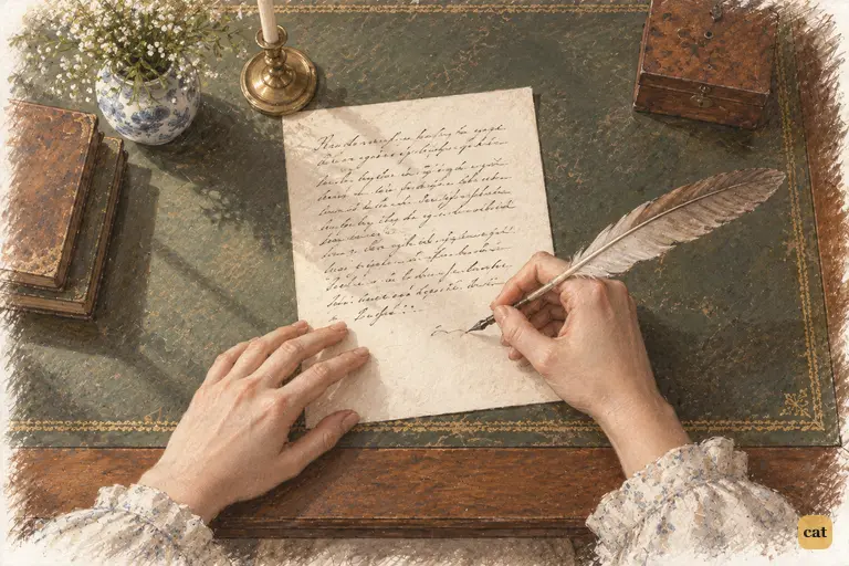 Elizabeth pauses over her letter to the Gardiners, quill poised for a Christmas welcome