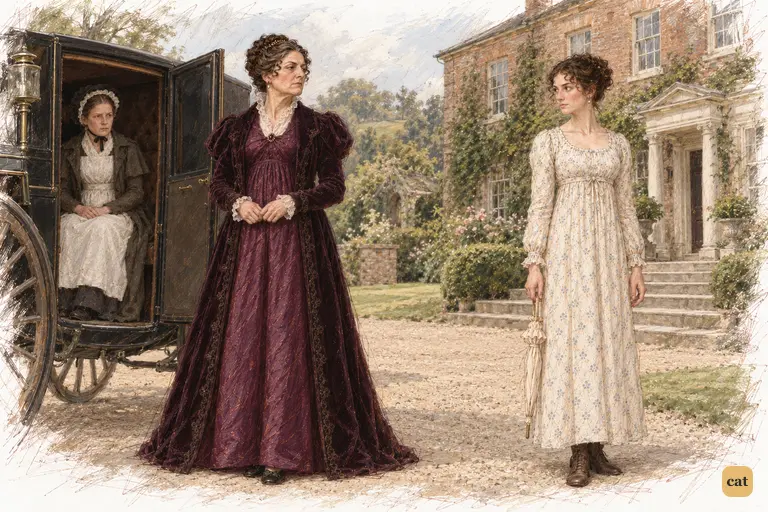 Lady Catherine turns sharply back at her carriage door with another demanding look