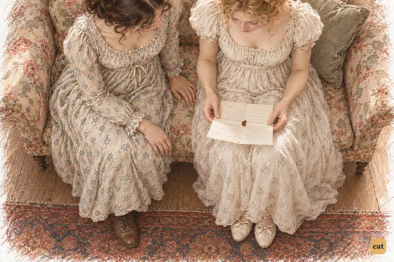 Jane holds Miss Bingley's invitation open across her knees and begins reading aloud.