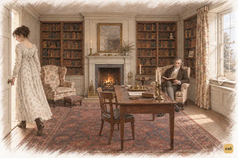 Elizabeth leaves her father’s library with her judgement unchanged, disappointed but composed.