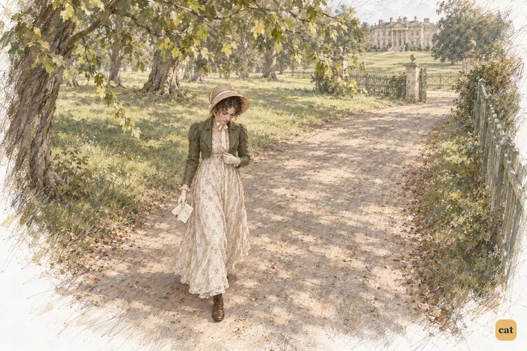 Elizabeth walks alone beneath the pale green canopy, Darcy’s letter hanging at her side.