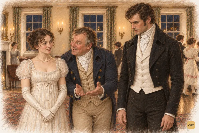 Elizabeth turns Sir William’s eager persuasion into a smiling refusal.