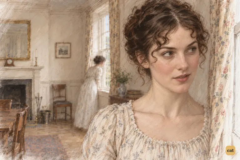At the parsonage window, Elizabeth appraises Miss de Bourgh and imagines her wed to Darcy