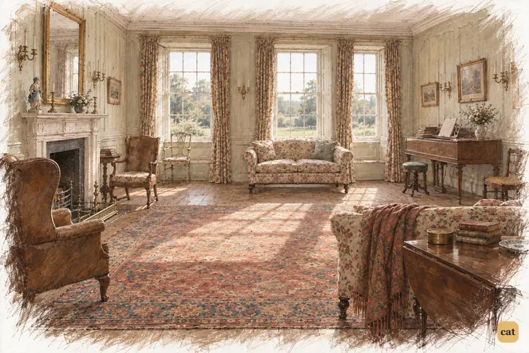 The empty stretch beneath Longbourn’s windows holds a quiet domestic calm.