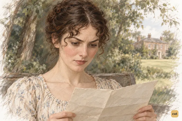 Elizabeth reads Mrs. Gardiner’s account of Darcy’s insistence on bearing the whole burden himself.