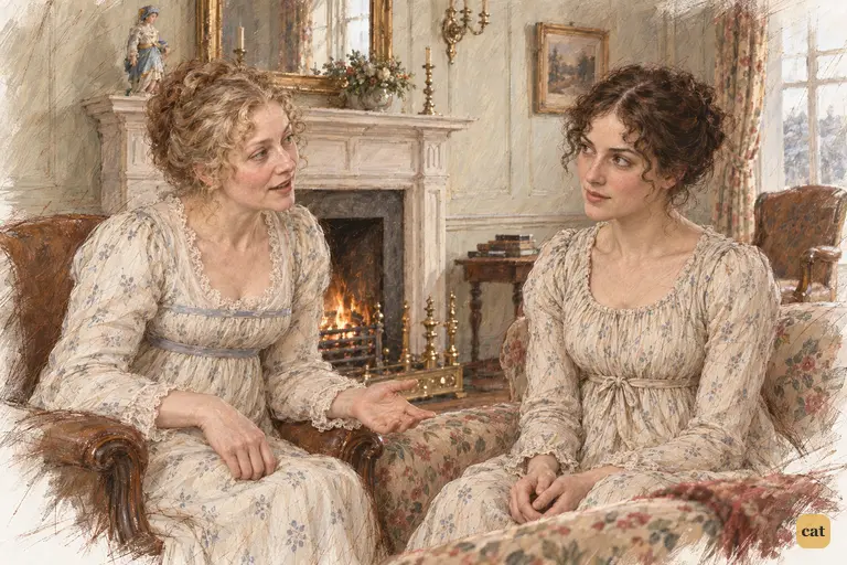 Mrs. Bennet brightens as she assures Elizabeth that Bingley must return in summer.