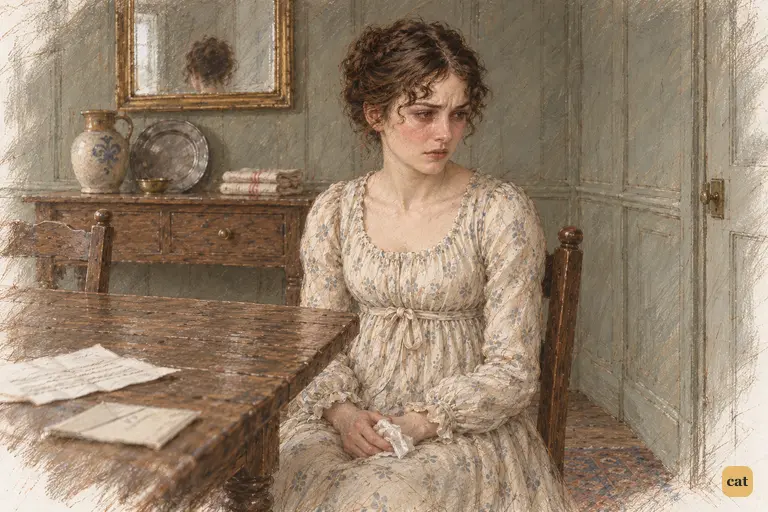Elizabeth remains turned toward the closed door after Darcy’s departure.