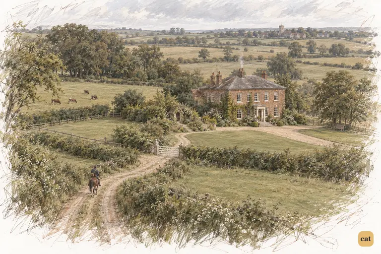 Longbourn sits small and still among the grey late-summer fields.