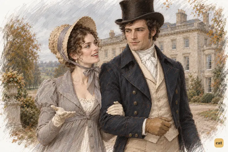 Caroline Bingley savours her joke about the Pemberley portraits in the shrubbery