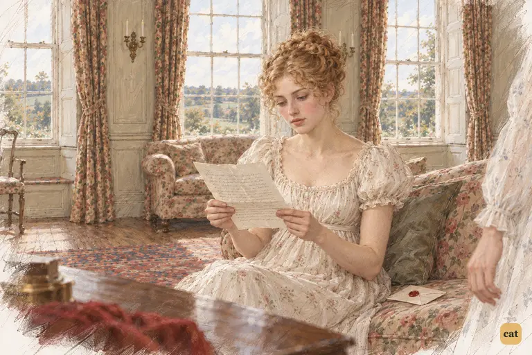 Jane lingers over Caroline's letter, the first colour leaving her cheeks