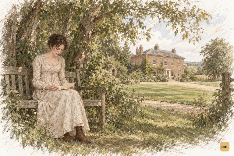 Elizabeth pauses over her aunt’s letter in the copse at Longbourn.