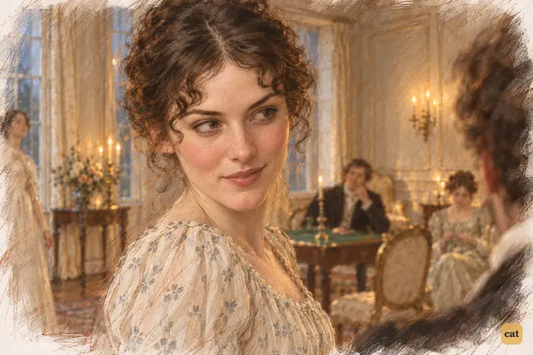 Elizabeth answers Darcy’s confession with an asymmetric half-smile.