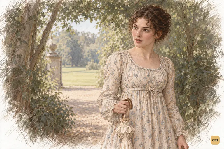 Elizabeth pauses at the copse entrance, sincerely puzzled by Lady Catherine's visit