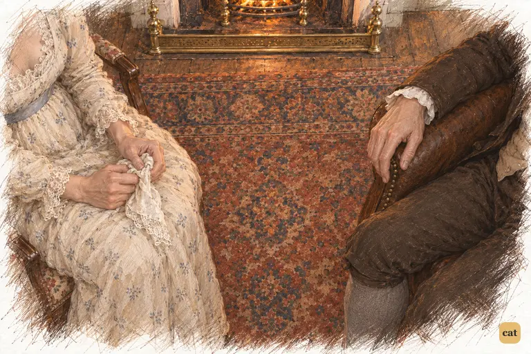 Mrs. Bennet twists her lace-edged handkerchief as her protest rises.