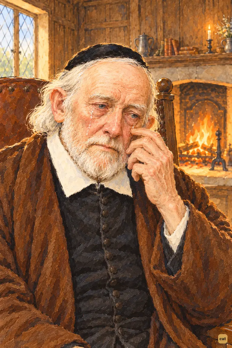 The old father weeps quietly in his chamber as he speaks of the son lost in the wars