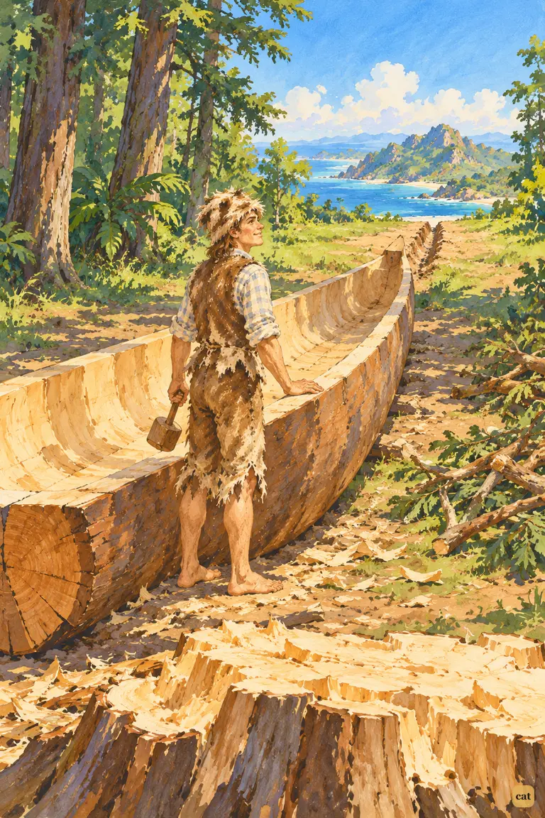 Crusoe rests a hand on his vast cedar dugout, which points to a creek it cannot yet reach